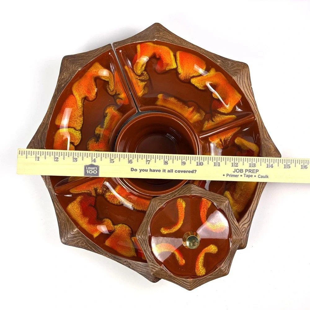 VTG MCM California Pottery Sequoia Ware 4 pc Condiment‎ Relish Chip Dip Set Lava - Picture 12 of 12